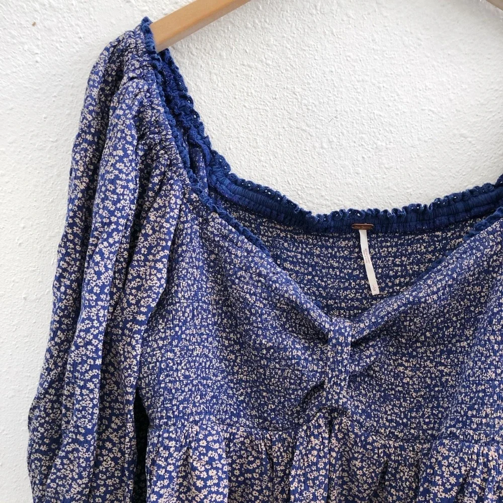 FREE PEOPLE Brittnee Printed Smocked-Back Peplum Top Size Large